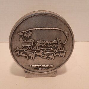Ltd. Ed. 1990 MOOR MANS Steel Coin Bank Hog & Piglets Theme